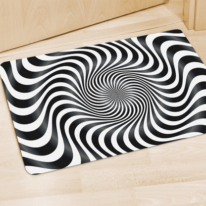 Black And White Illusory Motion Print Polyester Doormat