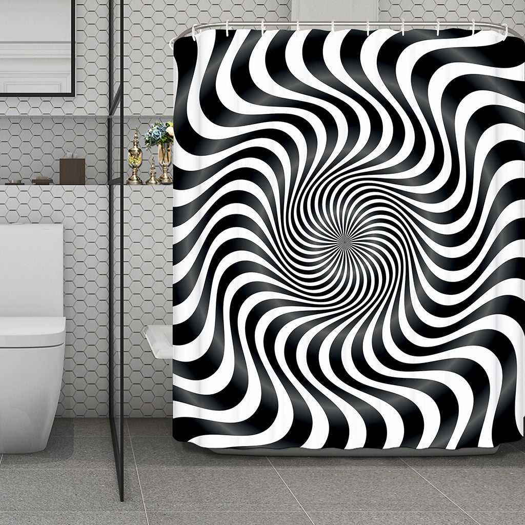 Black And White Illusory Motion Print Polyester Shower Curtain