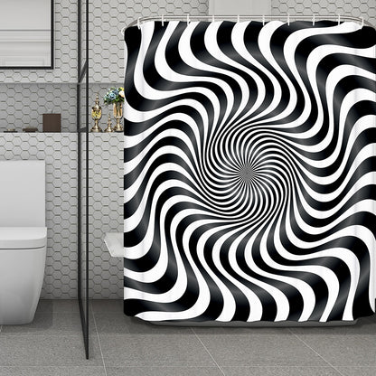 Black And White Illusory Motion Print Polyester Shower Curtain