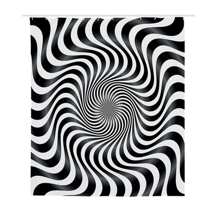 Black And White Illusory Motion Print Polyester Shower Curtain