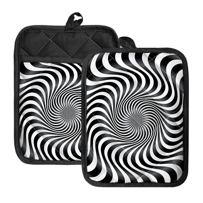 Black And White Illusory Motion Print Pot Holders With Pocket