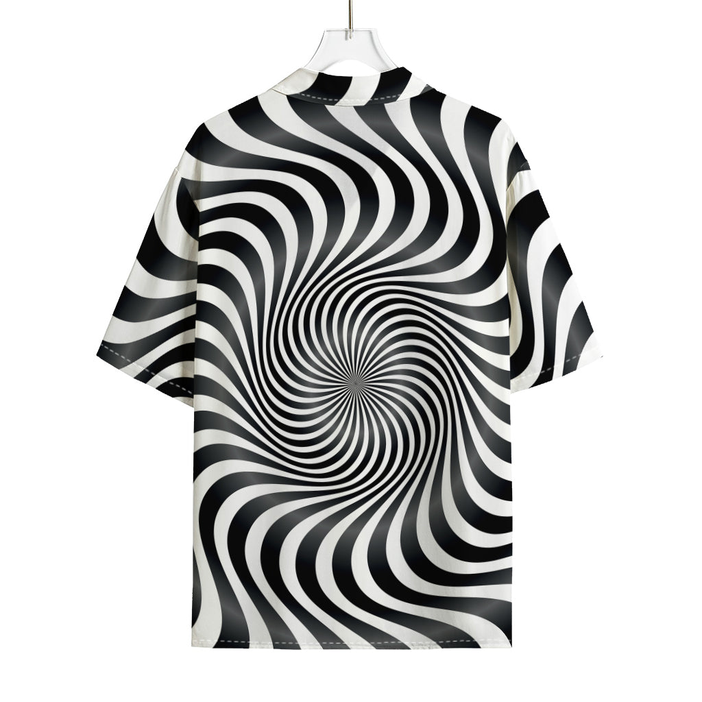 Black And White Illusory Motion Print Rayon Hawaiian Shirt