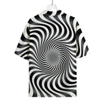 Black And White Illusory Motion Print Rayon Hawaiian Shirt