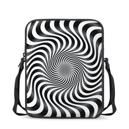 Black And White Illusory Motion Print Rectangular Crossbody Bag