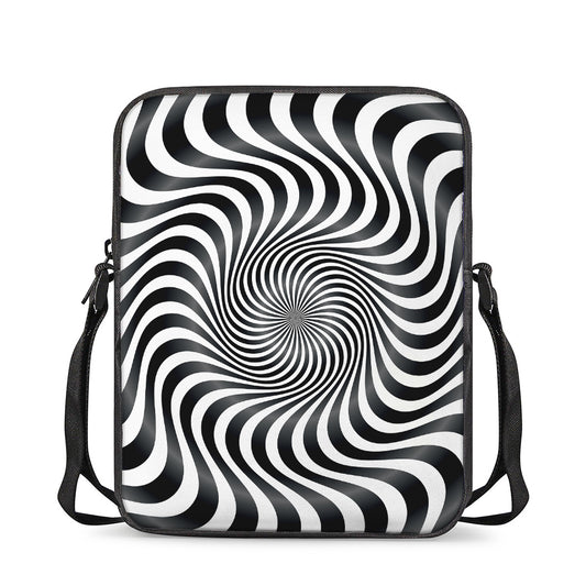 Black And White Illusory Motion Print Rectangular Crossbody Bag