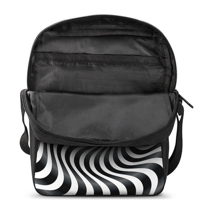 Black And White Illusory Motion Print Rectangular Crossbody Bag