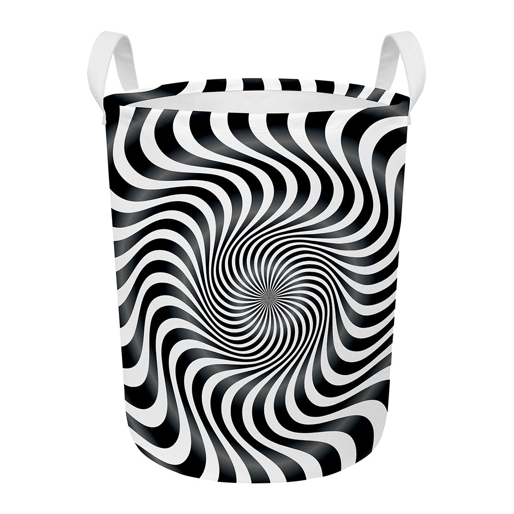 Black And White Illusory Motion Print Round Laundry Basket