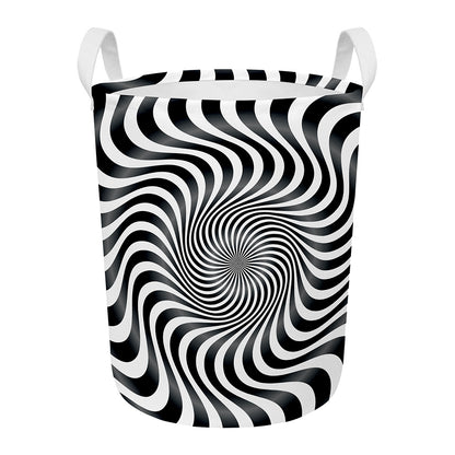Black And White Illusory Motion Print Round Laundry Basket