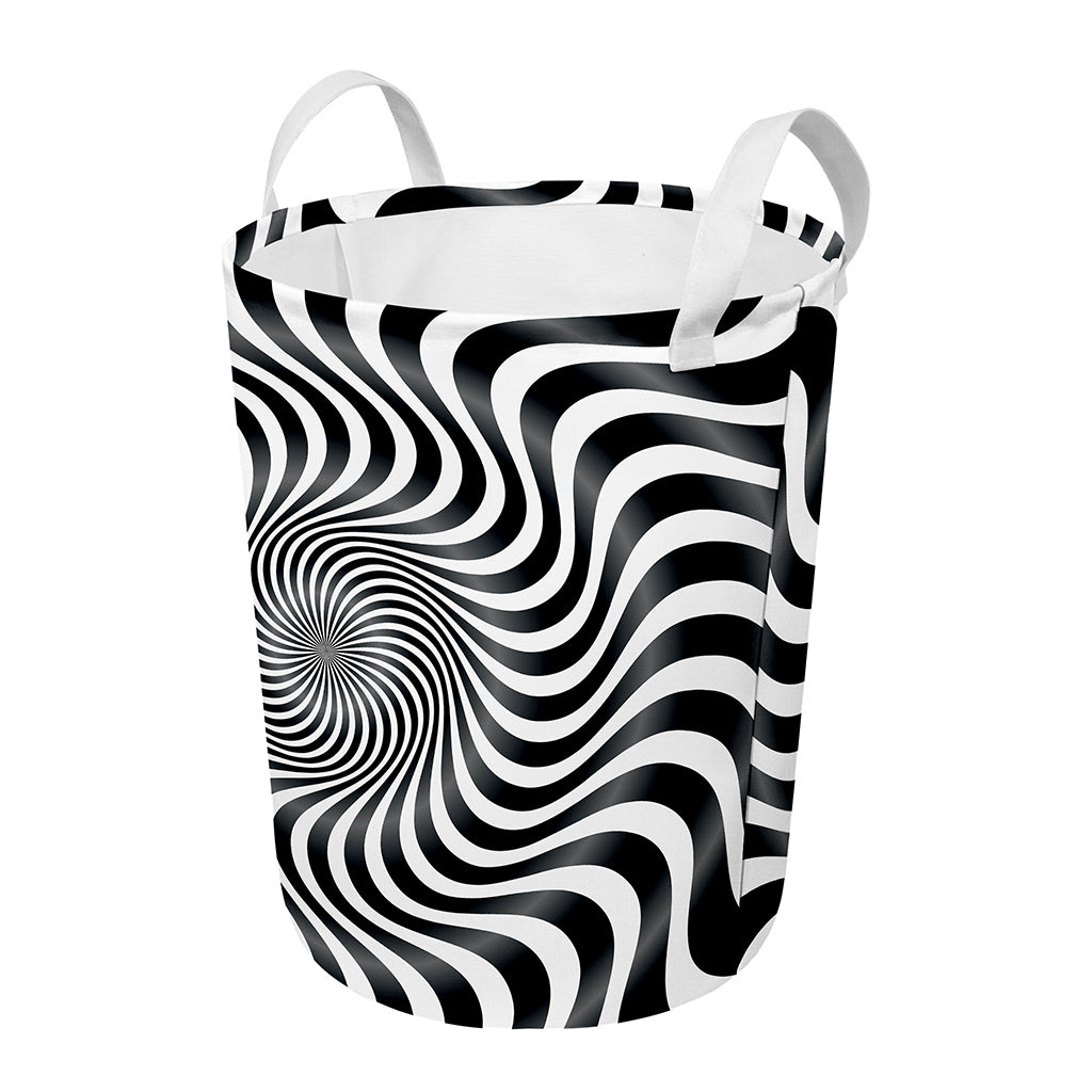 Black And White Illusory Motion Print Round Laundry Basket