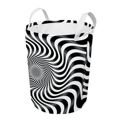 Black And White Illusory Motion Print Round Laundry Basket