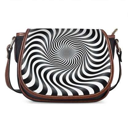 Black And White Illusory Motion Print Saddle Bag