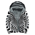 Black And White Illusory Motion Print Sherpa Lined Zip Up Hoodie