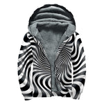 Black And White Illusory Motion Print Sherpa Lined Zip Up Hoodie