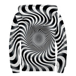 Black And White Illusory Motion Print Sherpa Lined Zip Up Hoodie