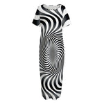 Black And White Illusory Motion Print Short Sleeve Long Nightdress