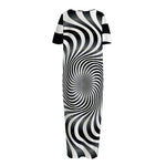 Black And White Illusory Motion Print Short Sleeve Long Nightdress