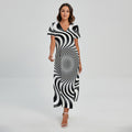 Black And White Illusory Motion Print Short Sleeve Maxi Dress