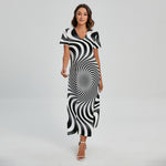 Black And White Illusory Motion Print Short Sleeve Maxi Dress