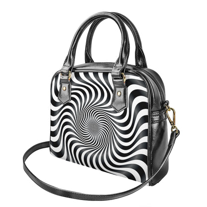 Black And White Illusory Motion Print Shoulder Handbag