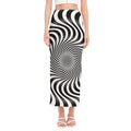 Black And White Illusory Motion Print Side Slit Maxi Skirt