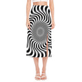 Black And White Illusory Motion Print Side Slit Midi Skirt