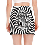 Black And White Illusory Motion Print Side Slit Mini Skirt