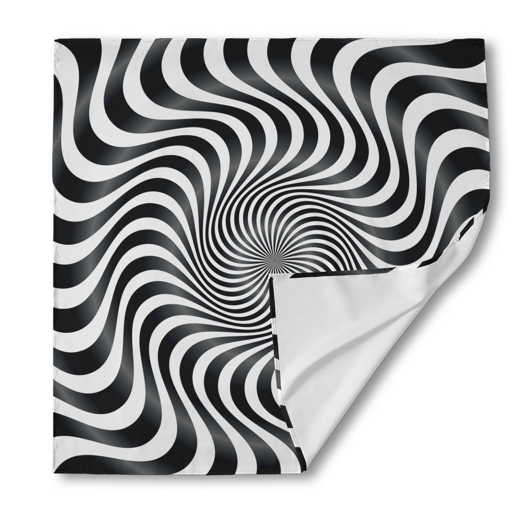 Black And White Illusory Motion Print Silk Bandana