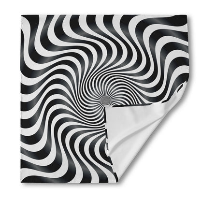 Black And White Illusory Motion Print Silk Bandana