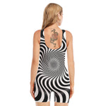 Black And White Illusory Motion Print Sleeveless One Piece Swimsuit