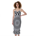 Black And White Illusory Motion Print Slim Fit Midi Cami Dress