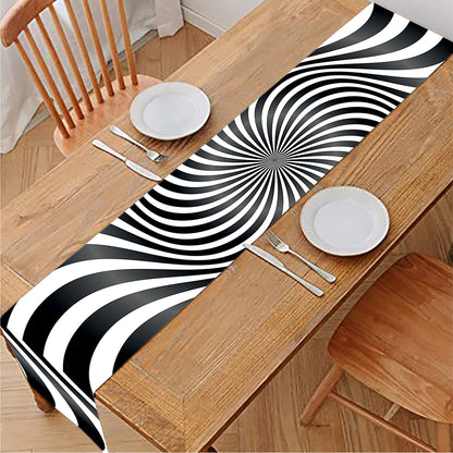 Black And White Illusory Motion Print Table Runner