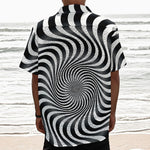 Black And White Illusory Motion Print Textured Short Sleeve Shirt