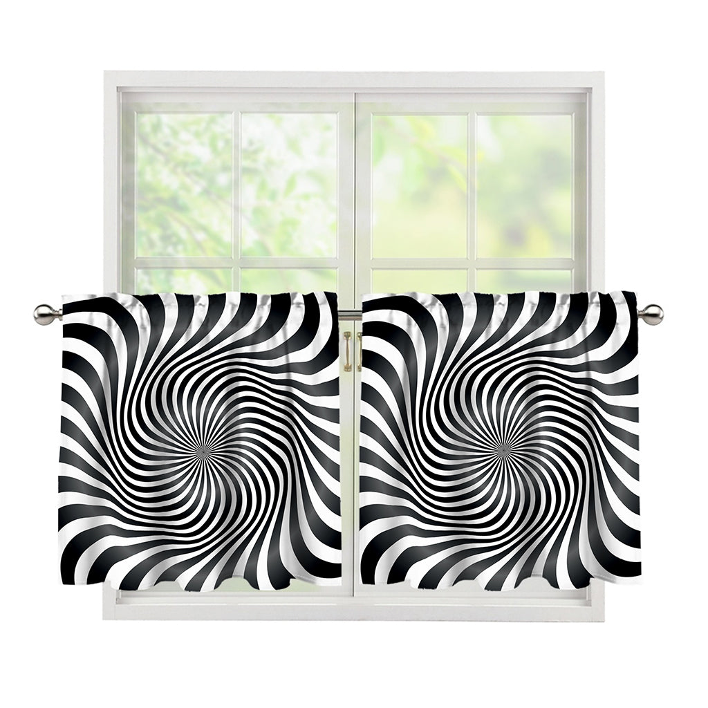 Black And White Illusory Motion Print Tier Curtains