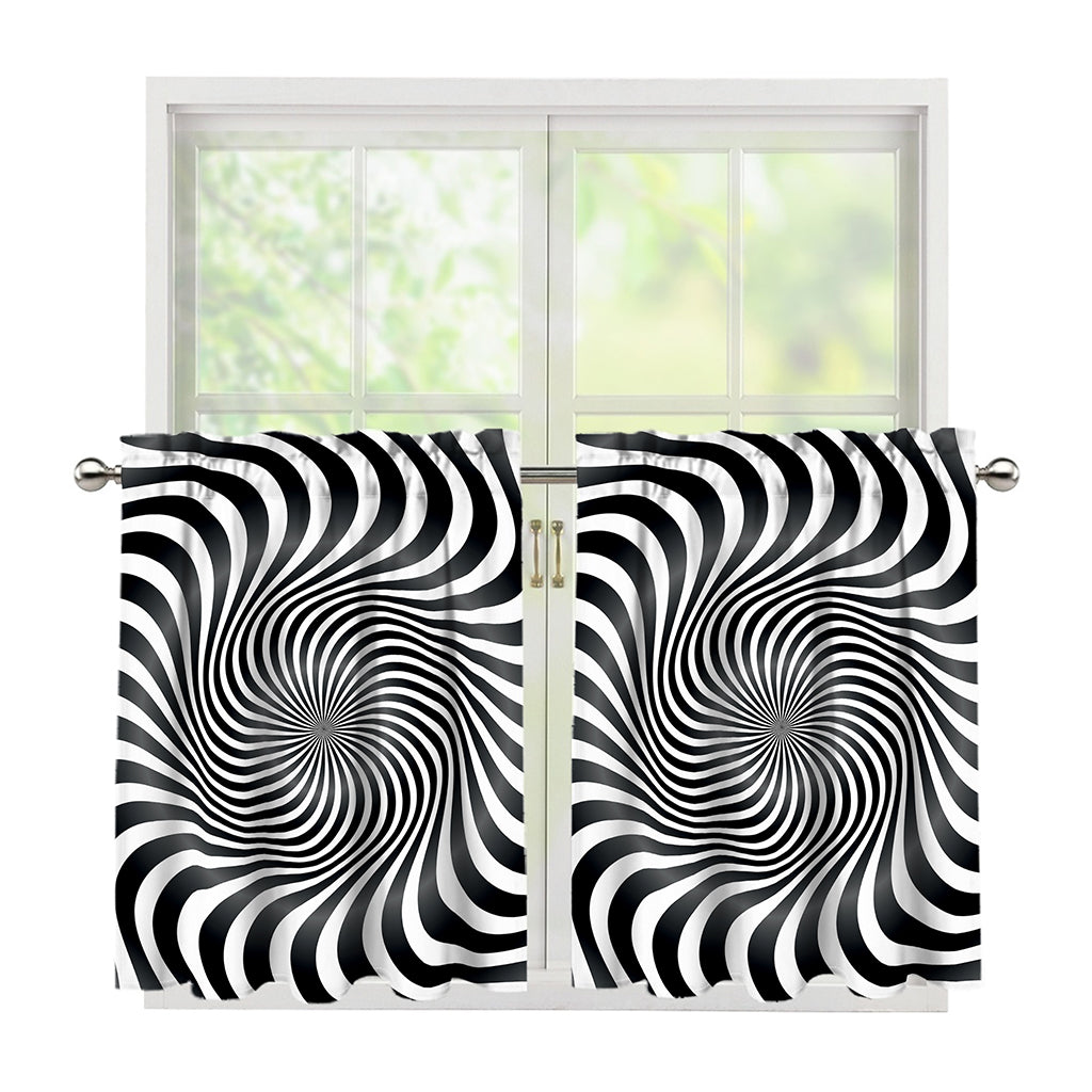 Black And White Illusory Motion Print Tier Curtains