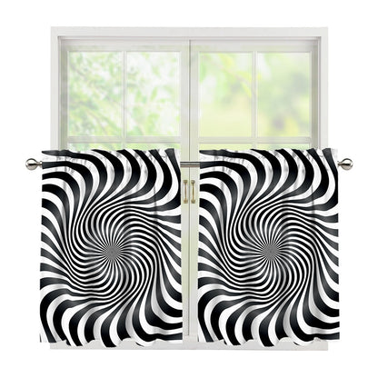Black And White Illusory Motion Print Tier Curtains