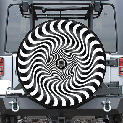 Black And White Illusory Motion Print Tire Cover With Camera Hole