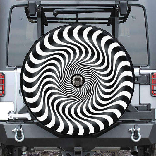 Black And White Illusory Motion Print Tire Cover With Camera Hole