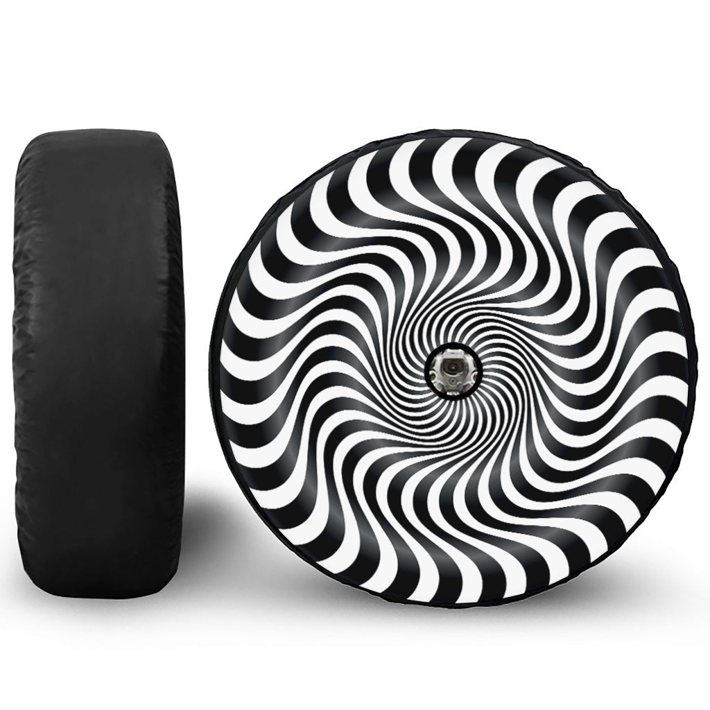 Black And White Illusory Motion Print Tire Cover With Camera Hole