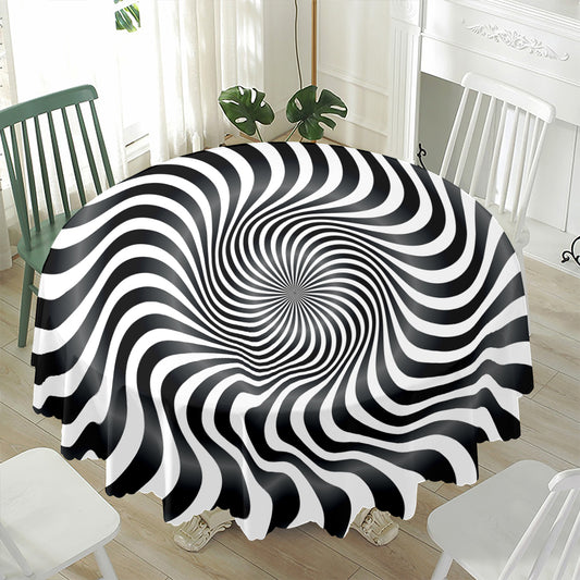 Black And White Illusory Motion Print Waterproof Round Tablecloth
