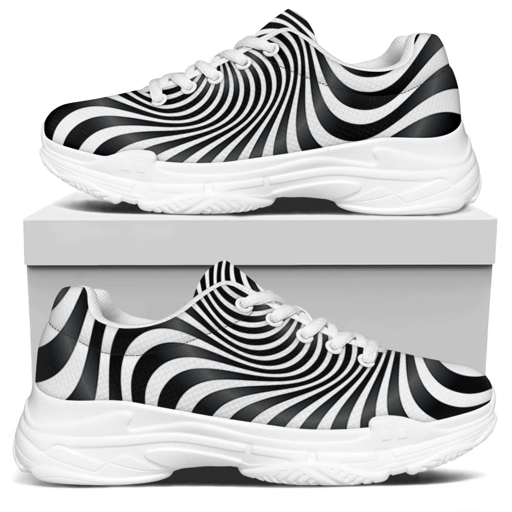 Black And White Illusory Motion Print White Chunky Shoes