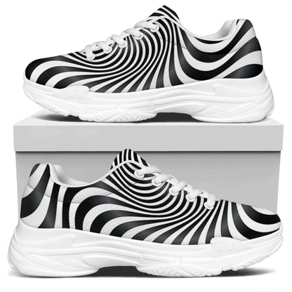 Black And White Illusory Motion Print White Chunky Shoes