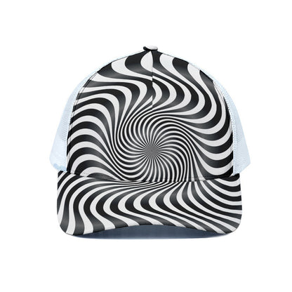 Black And White Illusory Motion Print White Mesh Trucker Cap