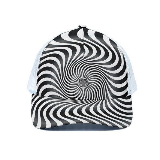 Black And White Illusory Motion Print White Mesh Trucker Cap