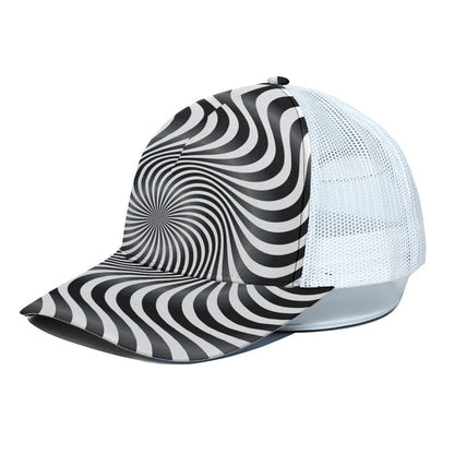 Black And White Illusory Motion Print White Mesh Trucker Cap