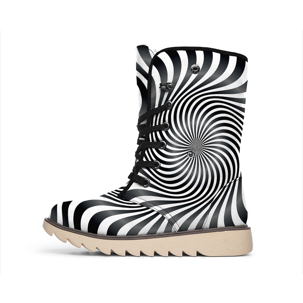 Black And White Illusory Motion Print Winter Boots