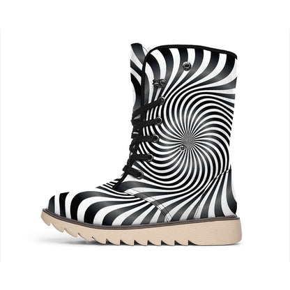 Black And White Illusory Motion Print Winter Boots