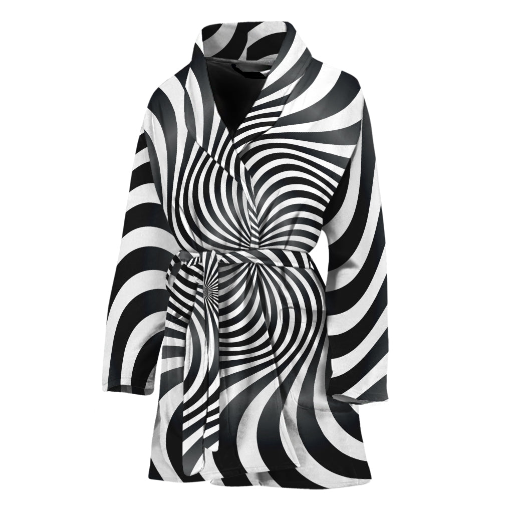 Black And White Illusory Motion Print Women's Bathrobe