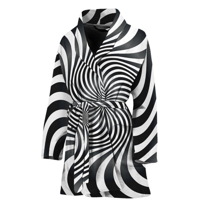 Black And White Illusory Motion Print Women's Bathrobe