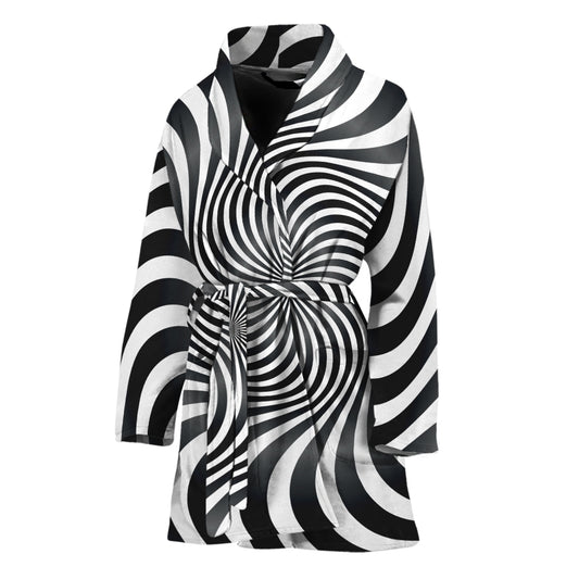 Black And White Illusory Motion Print Women's Bathrobe