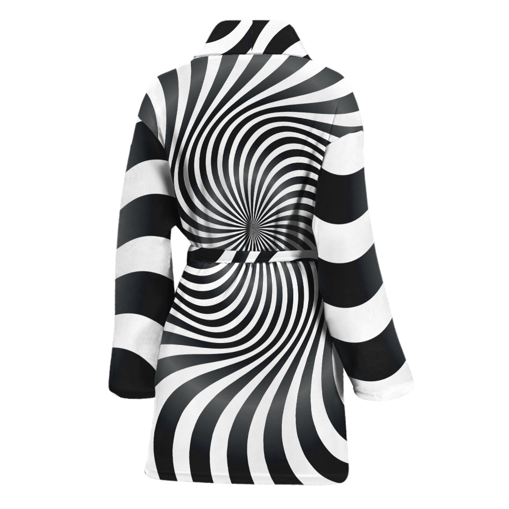 Black And White Illusory Motion Print Women's Bathrobe